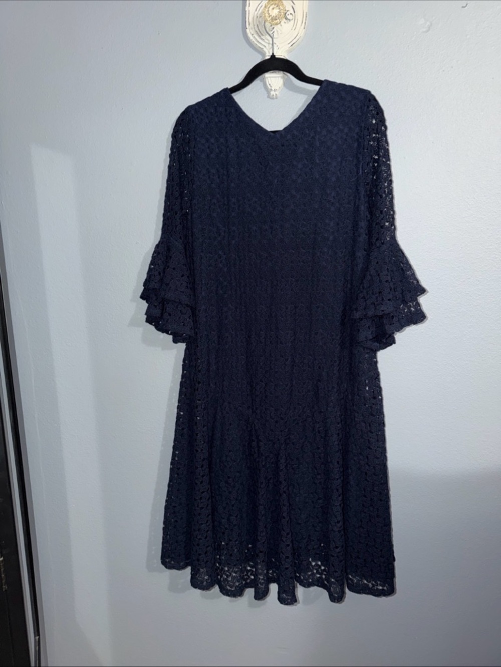 Rabbit Rabbit Rabbit Dress Womens Size 16 Dark Blue Eyelet Lace Crochet  Bell - Picture 5 of 8
